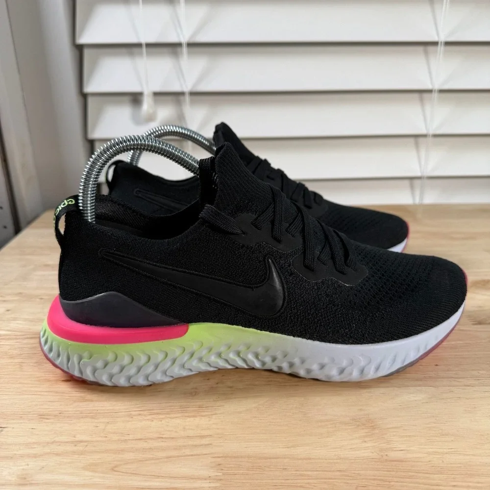 Nike Epic React Flyknit 2 Sneakers Mens Black Low Top Running Athletic Shoes - 8